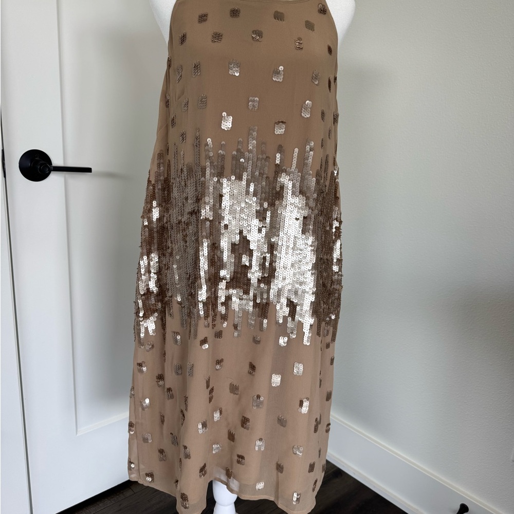 Matty M Sequin Slip Dress – Gold/Bronze Size L NWT
